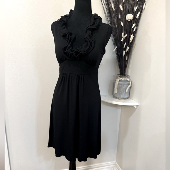 BCX Dresses & Skirts - BCX black dress with this elegant Ruffle Neckline, tie back Size Small